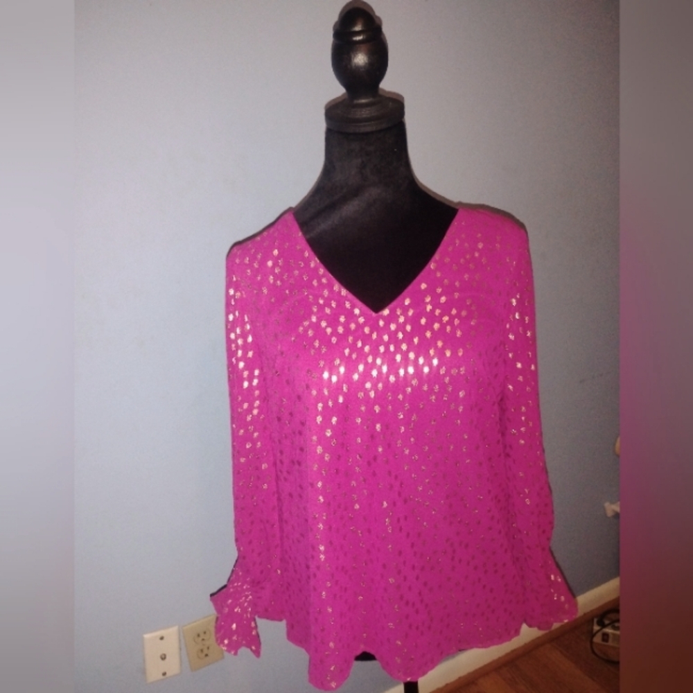 🩷🪙🖤🤍 NWOT Set Womens Metallic Dots Print & Max Studio Blouses XS Light